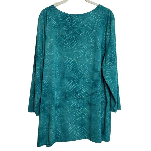 JM Collection Womens Top XL Dark Aqua Embellished Wave Print Scoop Neck - Picture 4 of 6